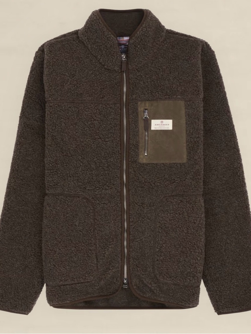 Men's Dark Brown Sherpa Zip-Up Jacket with Chest Pocket
